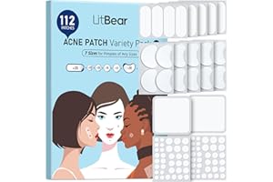 LitBear Large Pimple Patches (7 Sizes 112 Counts), Big Acne Patches, XL Hydrocolloid Bandages for Full Face, Forehead, Chin, Nose, Body, Back, Neck & Chest, Oval, Moon, Square hydrocolloid Patch