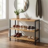 KEPLIN Natural Bamboo Shoe Rack 3 Tier 9 Pairs 70x55x25cm Black/Natural view 8