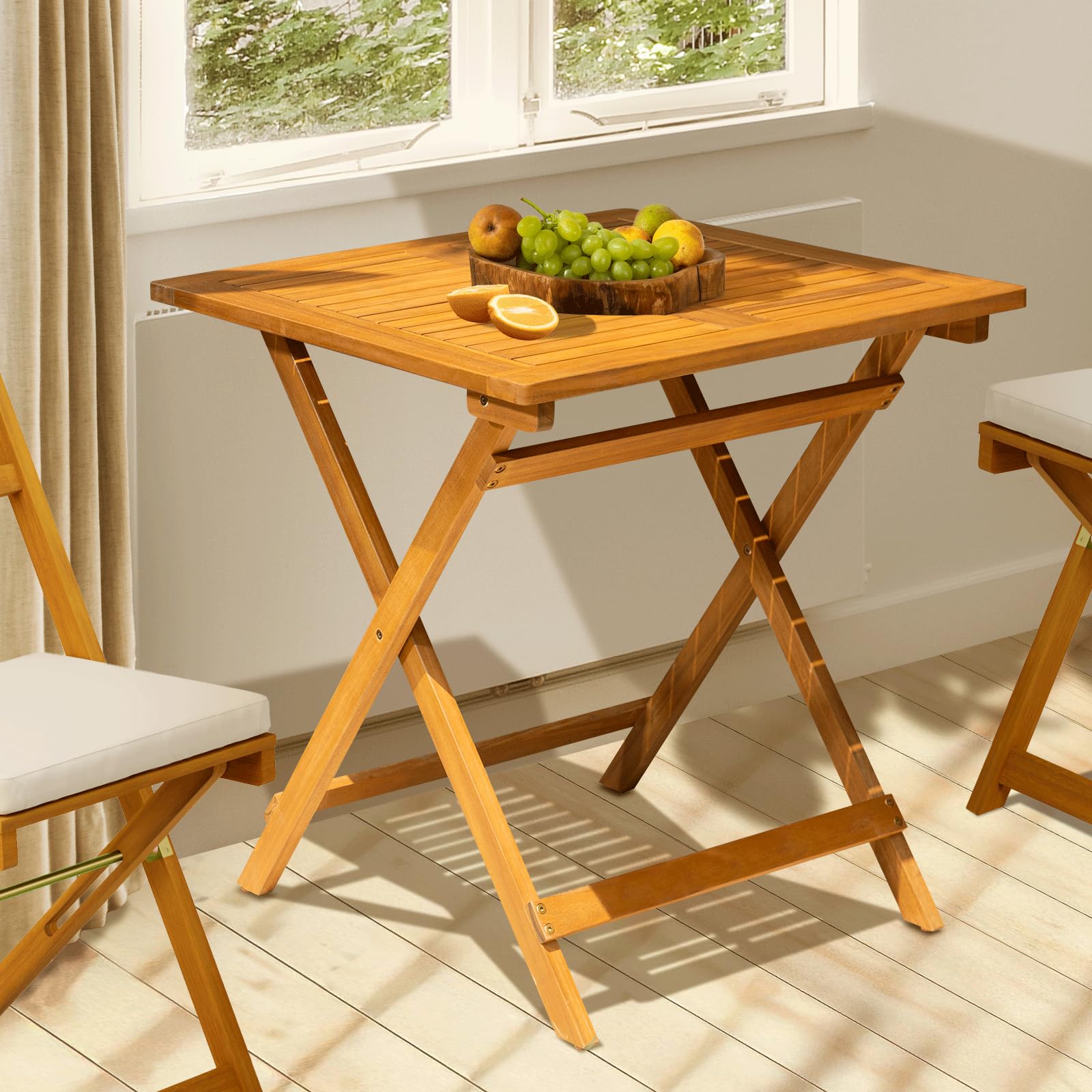 Photo 1 of IDZO Legolas FSC Acacia Wooden Folding Table, Heavy Duty 270lbs Capacity, Elegant & Rustic Design for Garden, Backyard, Porch, Patio, Easy Assembly