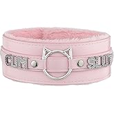 ADEMISHIA Handmade Collar Choker Necklace for Women – Cat Ear O-Ring Punk Goth Letter Choker,Black/Pink Furry Alt Fashion Jewelry