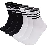 NANAGO 6 PAIRS Black White Striped socks, Retro Crew Socks for Men & Women,spring and summer SIZE 9-11