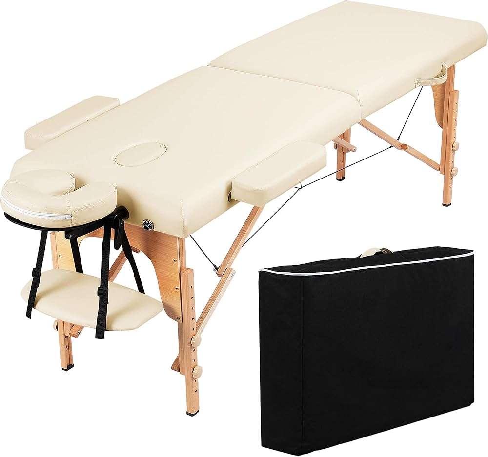 Yaheetech Portable Massage Table Folding Spa Bed 60 cm Width Cream