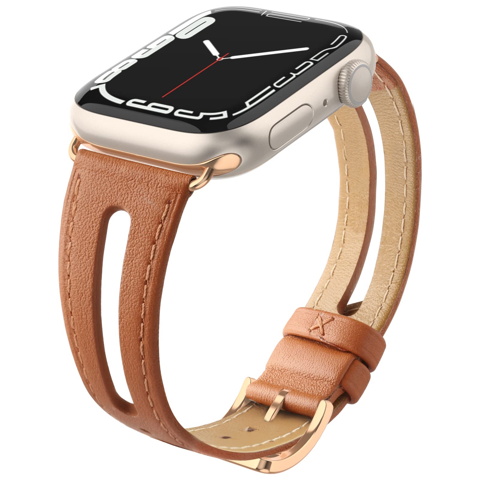 Tuocal Genuine Leather strap Compatible with Apple Watch strap 38mm 40mm 41mm 42mm(Series 10), Leather Slim Replacement Bracelet Strap Women Men for iWatch Series 10 9 8 7 6 5 4 3 2 1 SE
