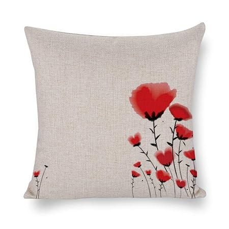 Bed Dkisee Pattern Of Poppy Flowers Throw Pillow Cover 22x22