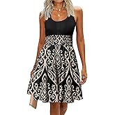 Yandino Summer Dresses for Women Casual Sleeveless Sundresses Elastic Waist Mini Sun Dress