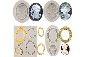 Sijiangmold Cameo Picture Frames Silicone Mold Lady Avatar Photo Frame Fondant Molds Vintage Frame Molds for Cake Decorating 