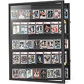 Kacorn Baseball Graded Sport Card Display Case Large 40 Cards Display Case Wooden Wall Cabinet for Basketball Football Hockey Trading Cards Display Collectibles Souvenirs