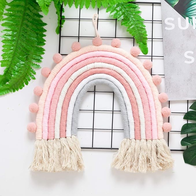 Jeffhome Macrame Woven Rainbow Wall Hanging