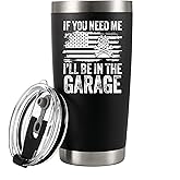 Panvola If You Need Me I'll Be In The Garage Mechanic Gifts Vacuum Insulated Stainless Steel Tumbler Automechanic Car Repair Man Travel Mug with Lid and Straw 20 oz Black