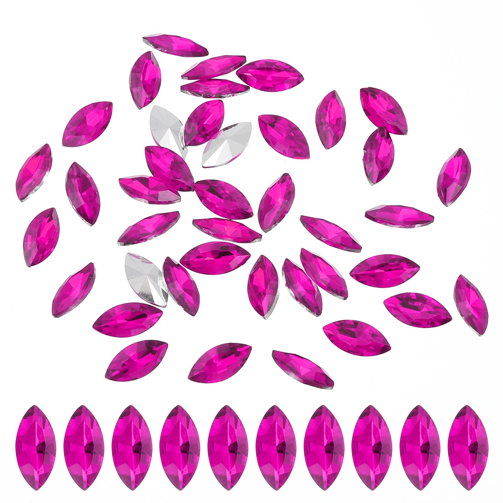 PATIKIL Marquise Gems, 40 Pcs 15x7mm Glass Rhinestones Flat Back Navette Horse Eye Crystal Gems for Jewelry Making DIY Craft, Rose Red