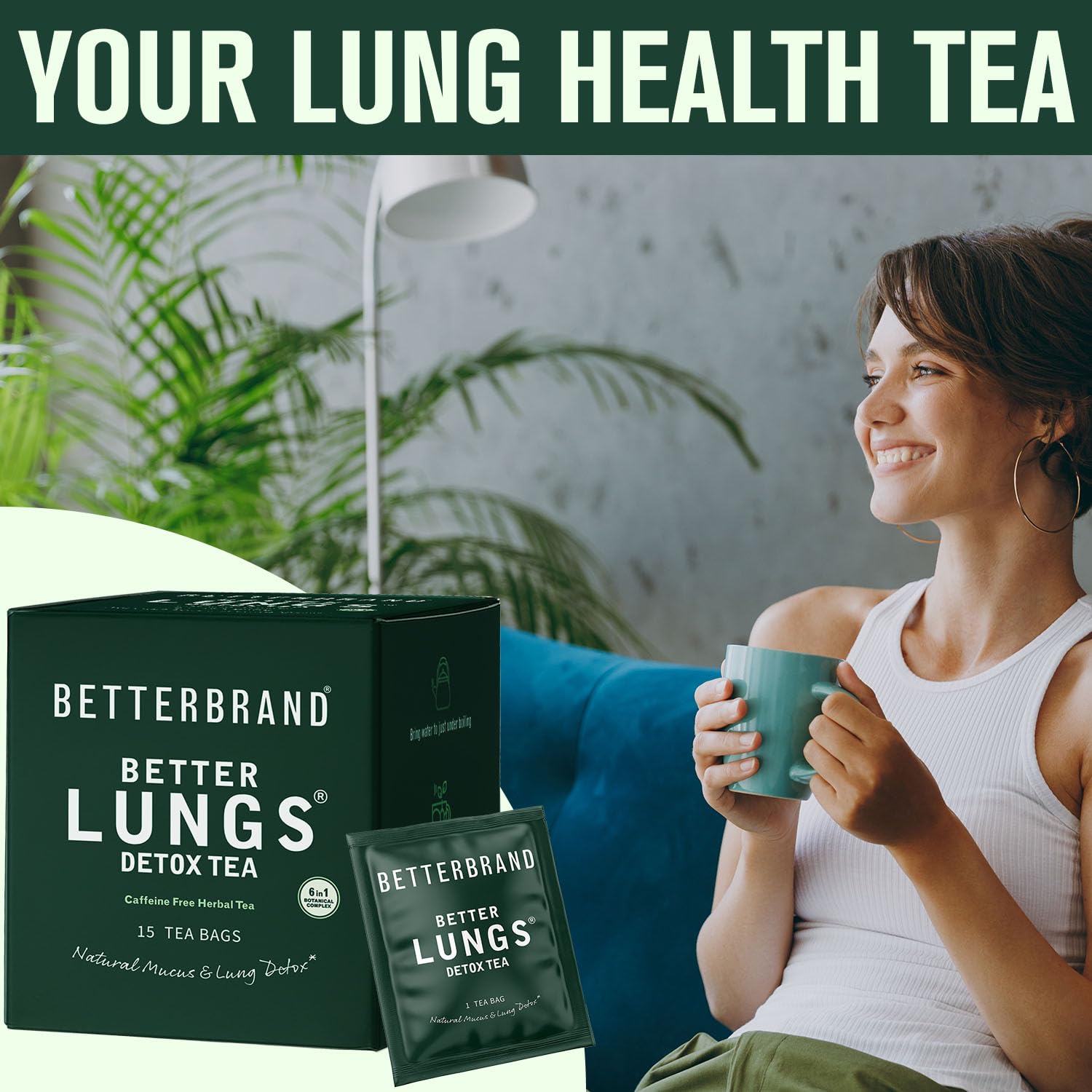 Betterbrand Mullein Tea Bags for Lungs - Herbal Tea | for Respiratory Support | Caffeine-Free | Loose Leaf Blend | with Mullein Leaf Extract | 15 Bags | for Lung Health and Wellness