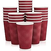 JollyPack 60 Pack 16 oz Paper Coffee Cups, Wine Red Disposable Beverage Cups with Insulated Ripple Wall for Coffee, Tea, and Hot Chocolate