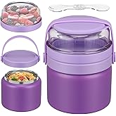 2-in-1 Insulated Thermo for Hot Food with Tritan Snack Box Container 13.5oz Food Jar for Kids Lunch Container Soup Thermal with Spoon Stainless Steel Wide Mouth Vacuum for School Office Travel