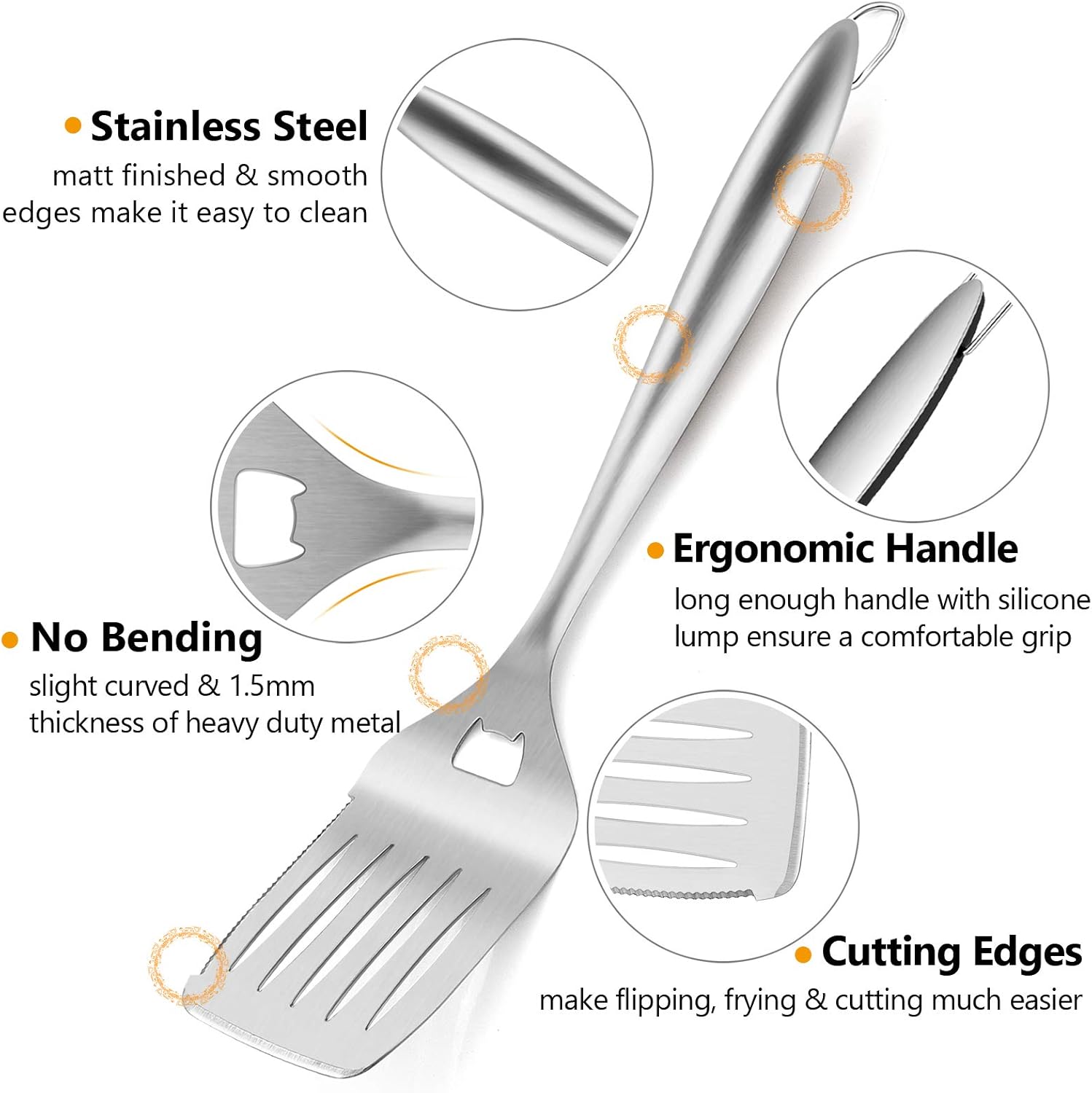 HaSteeL Grilling Utensil Set 18in, Stainless Steel BBQ Accessories Tools with Bag for Outdoor Cooking Camping, Heavy Duty Grill Spatula, Tong, Meat Fork, Basting Brush, Cleaning Brush, Man’s Gift : Garden & Outdoor