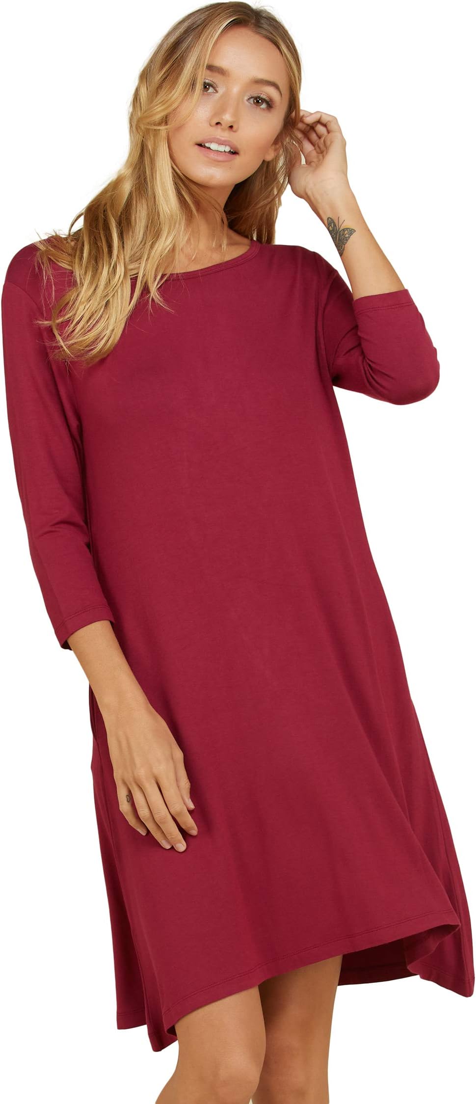 Annabelle Women's Comfy Short Sleeve Scoop Neck Swing Dresses with Pockets