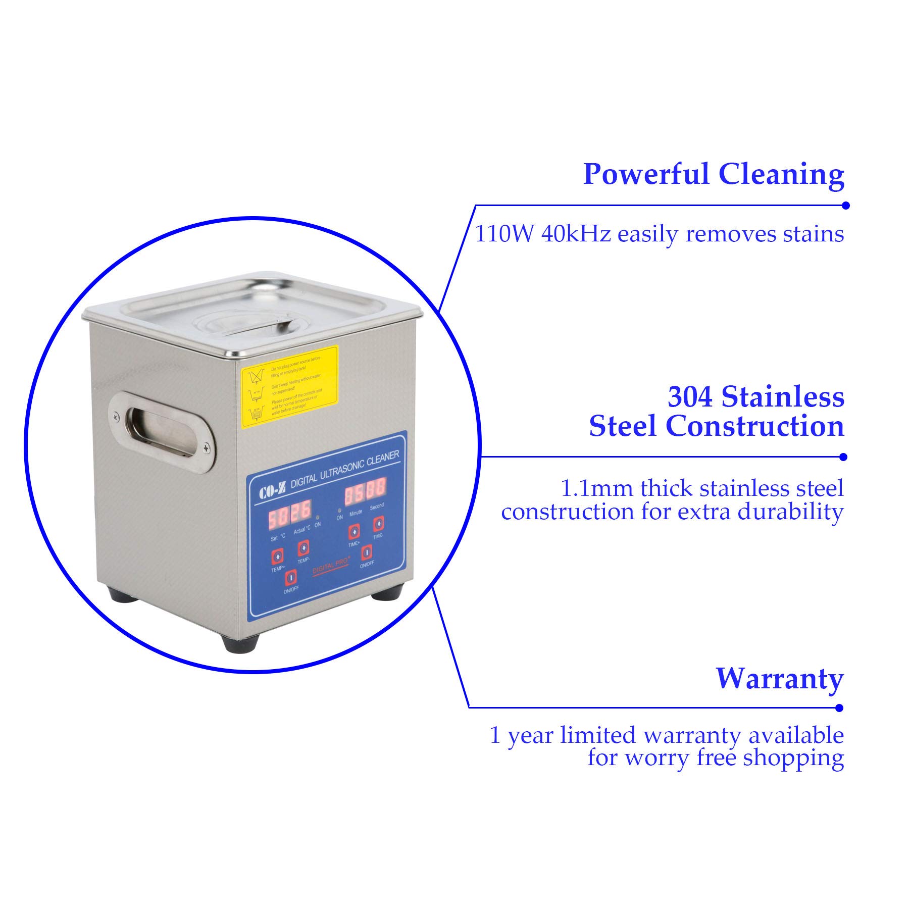 COZ 2L Professional Ultrasonic Cleaner with Digital Timer&Heater for