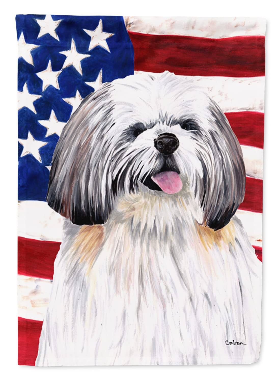 Caroline's Treasures SC9028CHF USA American Flag with Shih Tzu House Flag Large Porch Sleeve Pole Decorative Outside Yard Banner Artwork Wall Hanging, Polyester, House Size, Multicolor Image