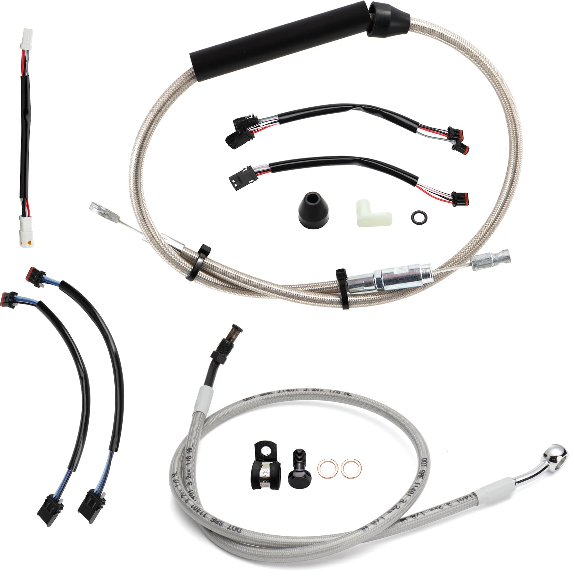 Photo 1 of MoKitDora Softail 16" Handlebar Extended Cable Kit Brake Line Clutch Cable Electronic Throttle by Wire CAN-Bus Turn Signal Wiring Harness for 2018-2024 Harley Models with ABS, Chrome