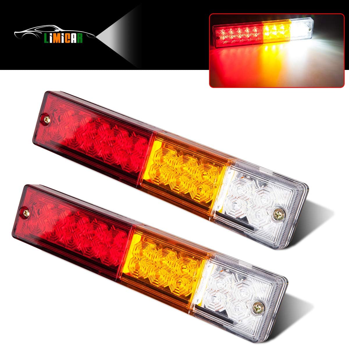 Amazon Com Limicar 20 Led Trailer Tail Lights Bar Waterproof Dc 12v Tail Turn Signal Reverse Brake Running Lights For Truck Trailer Rv Utv Camper Red Amber White 2pcs Automotive