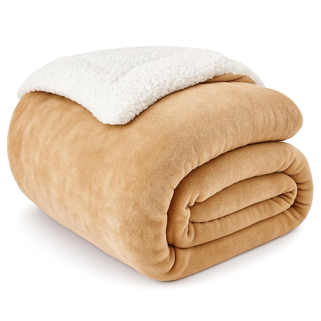 EDS Sherpa Fleece Throw Blanket Double Size Super Soft Warm Sofa Throw Reversible Bed Throws For Bed Sofa Couch- Mink Double 150 X 200 — image 1