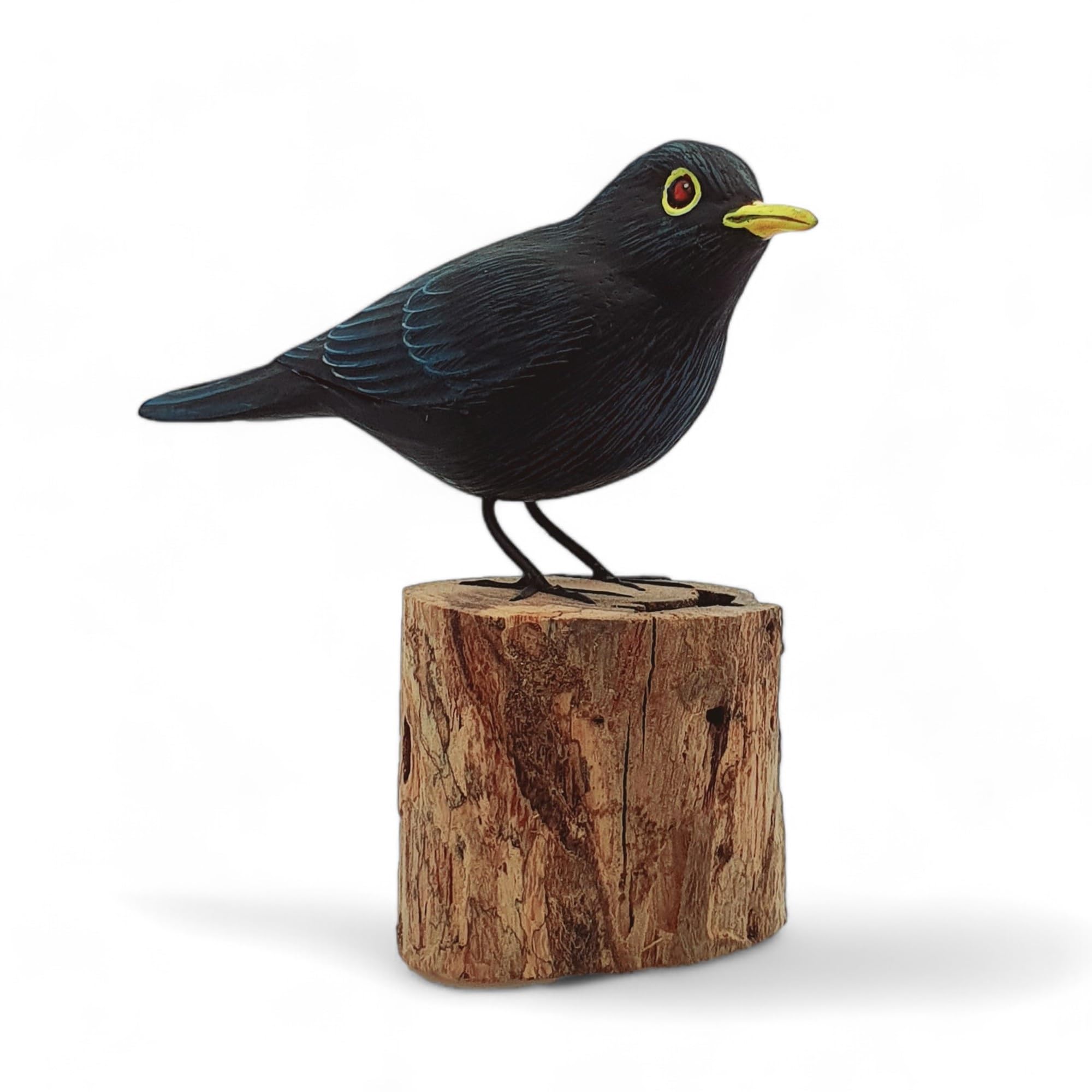Avalon Cosmetic Packaging Wooden Realistic Bird Sculpture – Hand Carved Blackbird Ornament – Indoor Garden Décor – Natural Finish Gift – Songbird Ornament – Shelf Accent