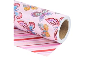 WRAPAHOLIC Reversible Wrapping Paper - Mini Roll - 17 Inch X 33 Feet - Butterfly Design, Perfect for Birthday, Party, Holiday, Wedding, Baby Shower