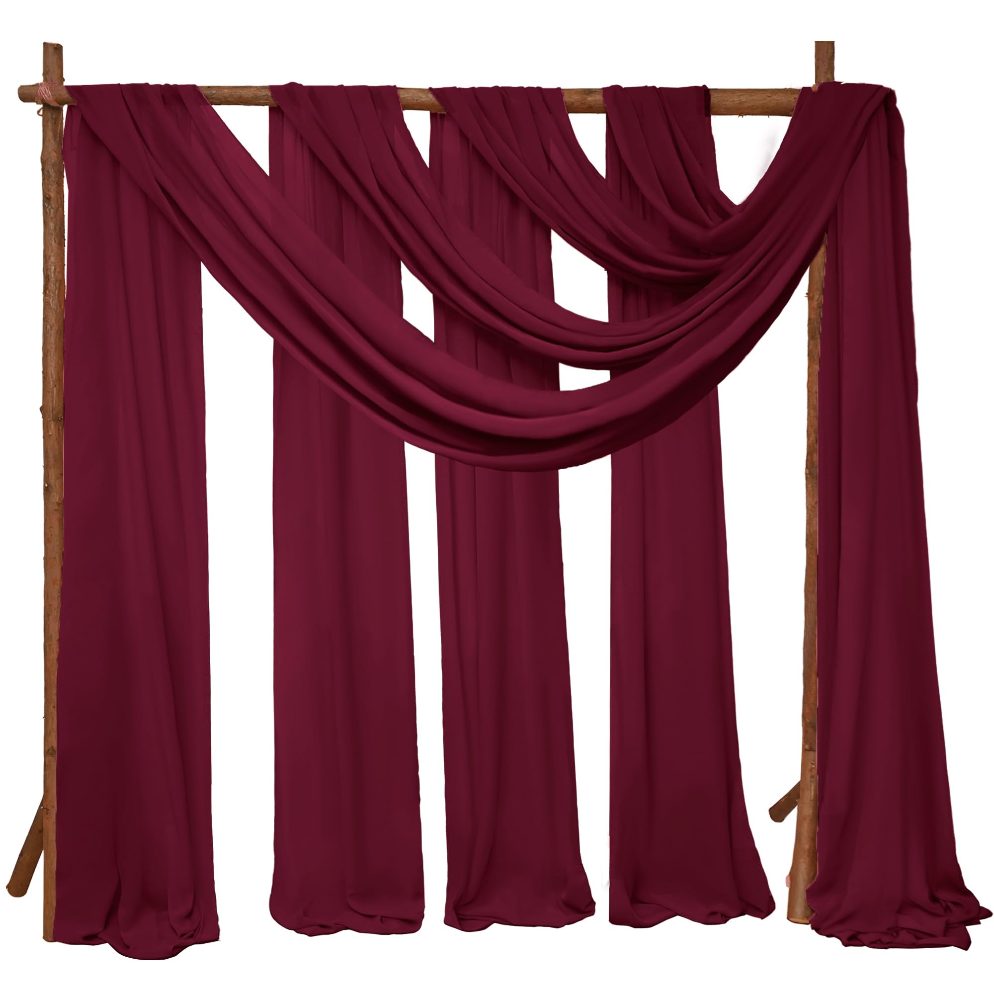 Photo 1 of 4 Panels Wedding Arch Draping Fabric 28" x 20Ft Chiffon Wedding Arch Drapes Chiffon Fabric Drape Sheer Backdrop Curtain for Nuptials Party Ceremony Birthday Reception Backdrop Ceiling Décor(Burgundy)