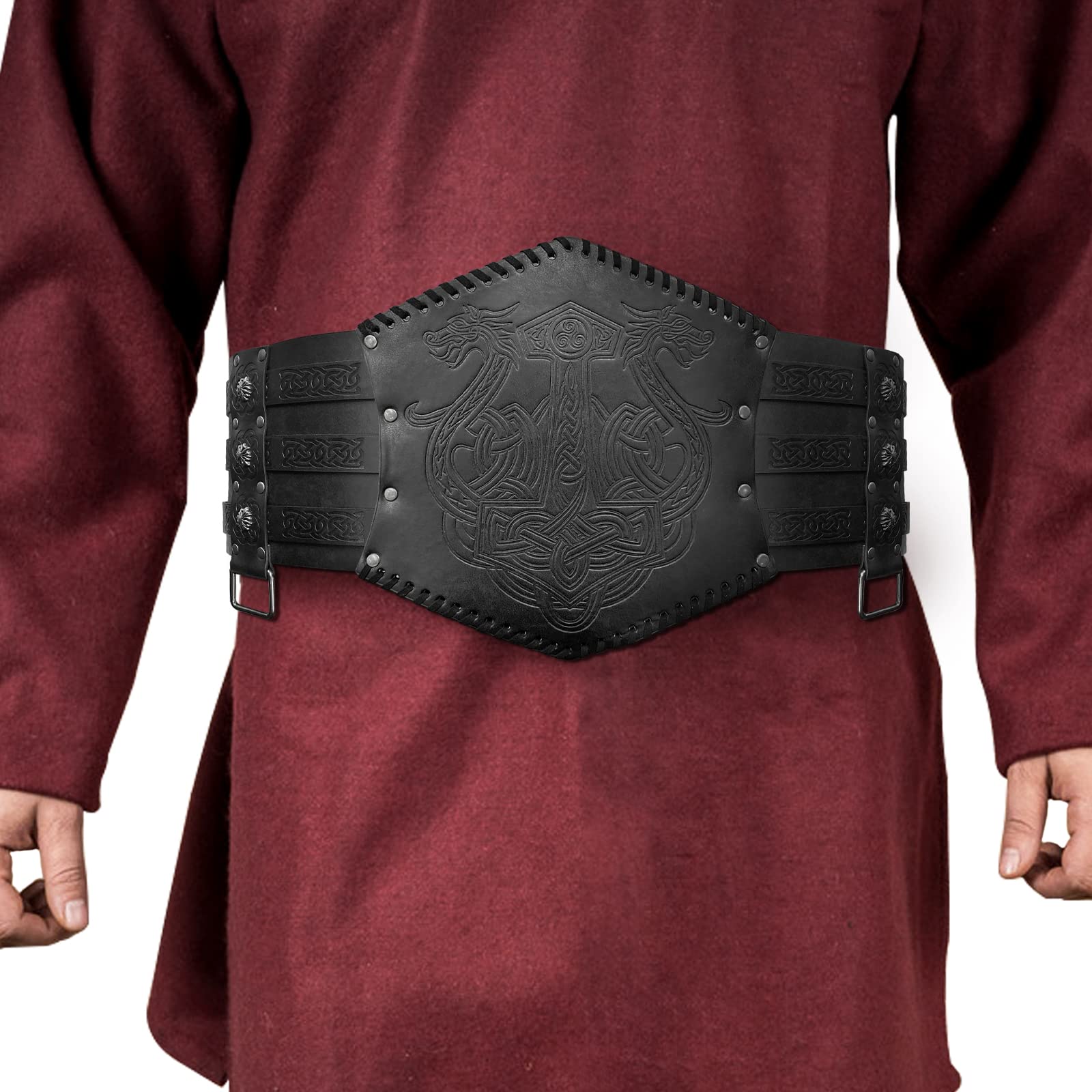 HiiFeuer Viking Embossed Waist Armor, Norse Faux Leather Wide Belt, Medieval Knight Corset Belt for LARP Costume (Black A) — image 1