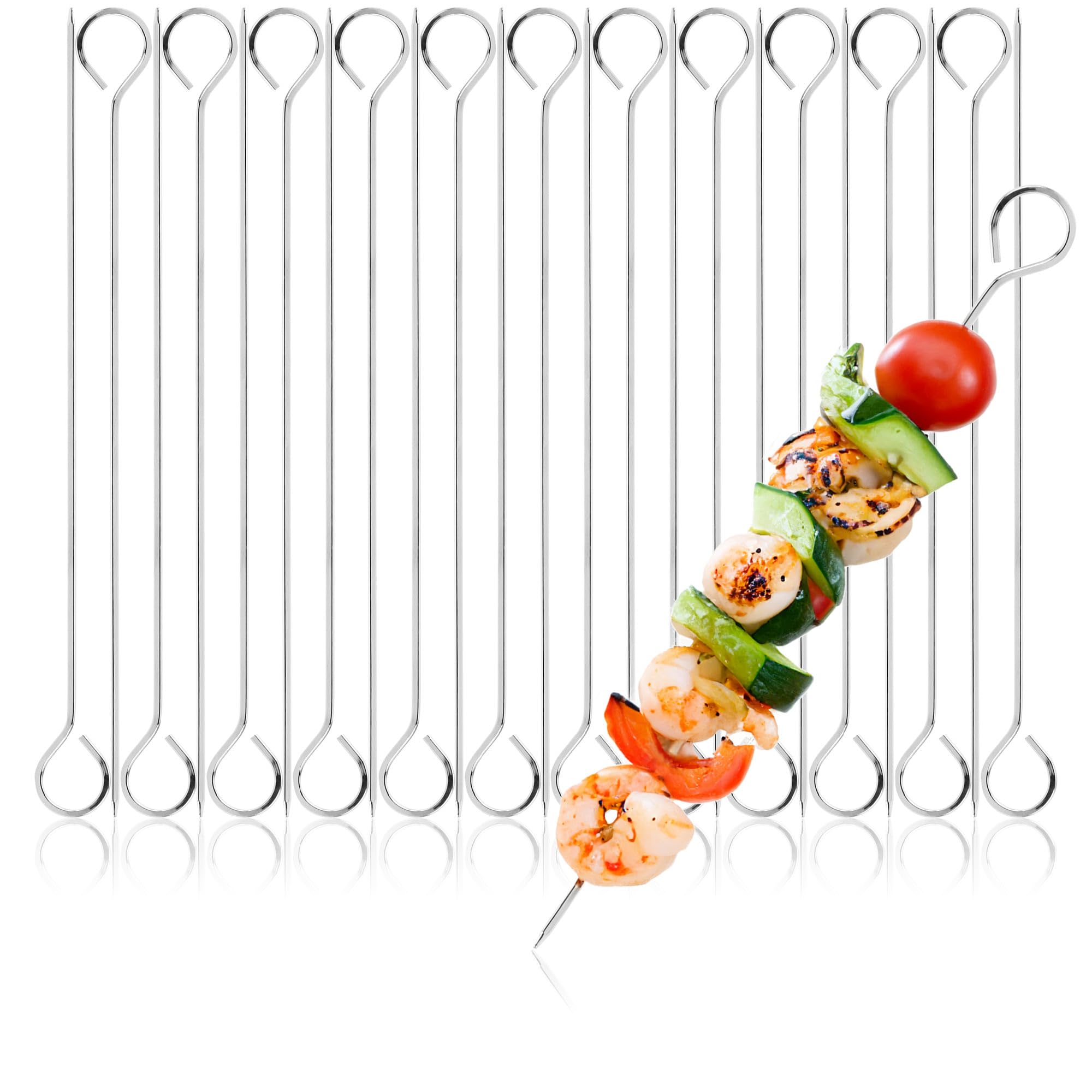 COM-FOUR® 24x Stainless Steel skewers - 24 cm Long Meat skewers - BBQ skewers for Meat, Fish and Vegetables (24cm)