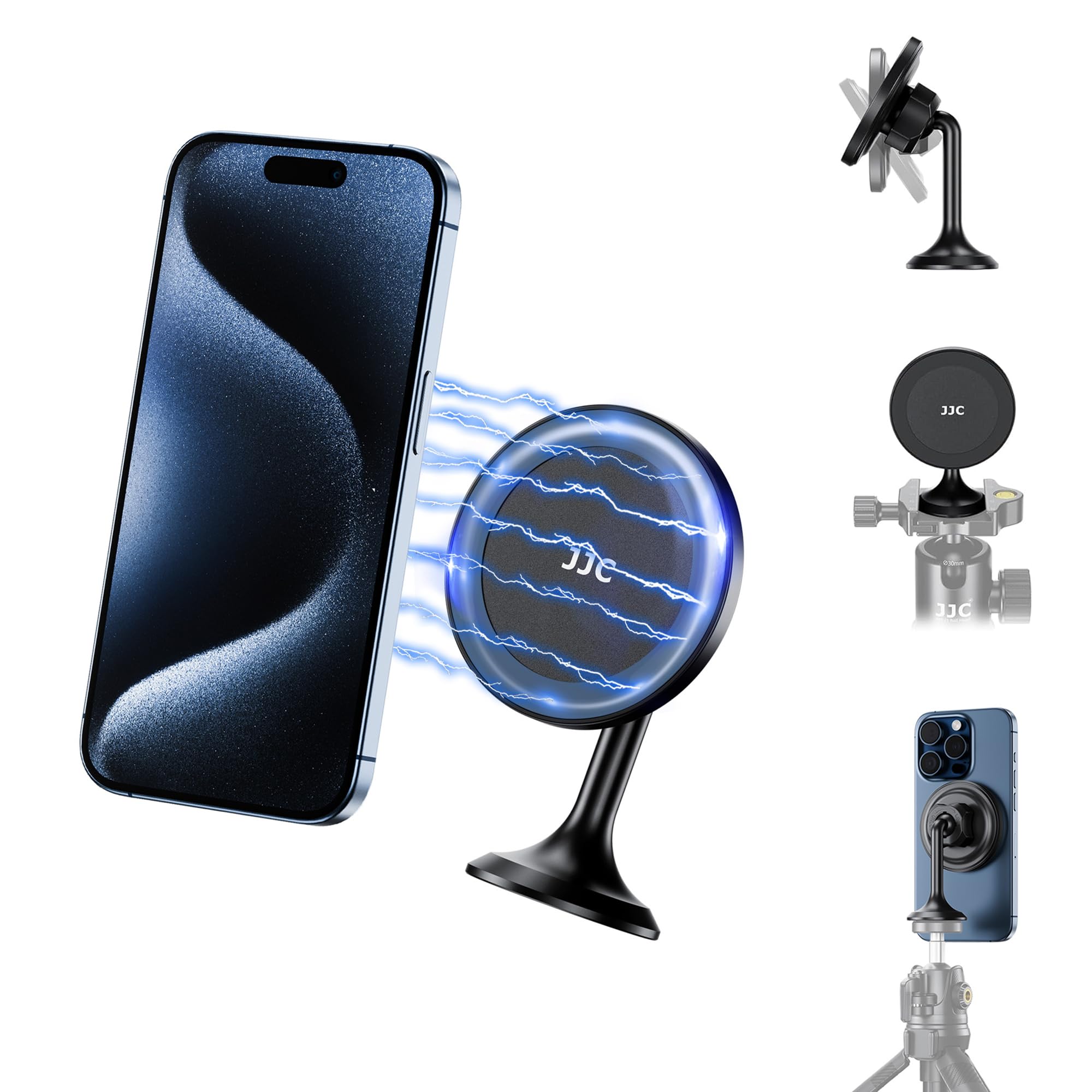 JJC Magnetic Phone Tripod Mount Adapter with Quick Release Base and 1/4" Screw, 60° Tiltable Magnet IOS Phone Stand Holder Tripod Arca Head Adaptor Compatible with iPhone 17 16 15 14 13 12 Pro Max