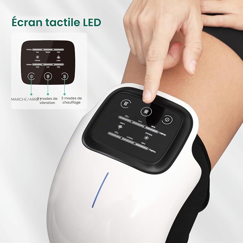 Masseur de genou sans fil avec chaleur, fonctions laser et infrarouge, appareil de massage pour genou, 3 niveaux de chaleur, 3 modes de massage par vibration, écran LED
