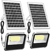 Engrepo Solar Light Outdoor, 10000mAh Luces Solares Solar Powered Security Flood Light Outside 3000LM IP65 Waterproof Dusk to Dawn with Remote Control and 8.2 ft Cable for Yard, Shed, Barn. 2 Pack