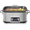 HEYNEMO 12-in-1 Programmable Slow Cooker, 8 Quart Slow Cooker with Timer, Temp Control and Auto Shut Off, Multi Cooker with Steaming Rack, Dishwasher-Safe Visual Glass Lid, Stainless Steel