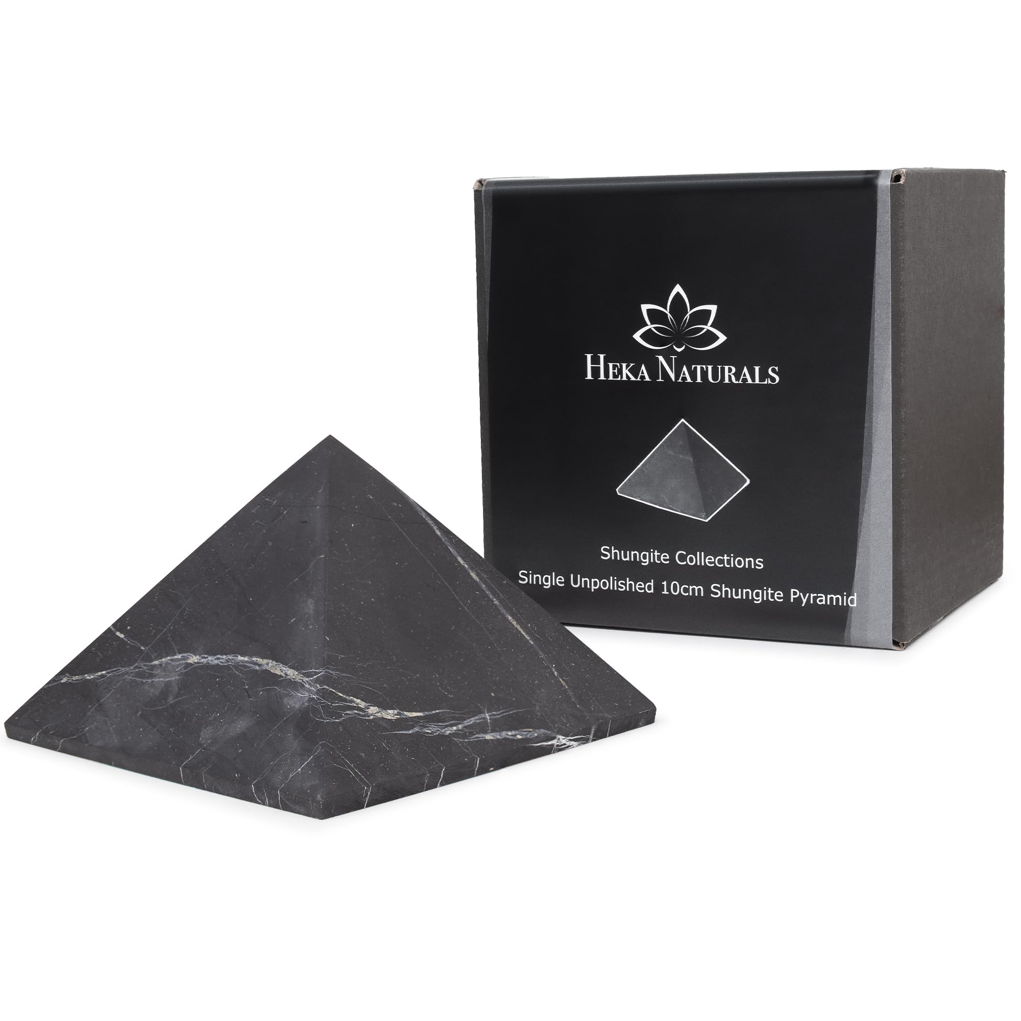 Heka Naturals Unpolished Shungite Pyramid Black Stone Crystal | 10cm - Desk Decor Shungite Stone for Home or Office - Chakra Stones, Healing Crystals, Meditation Pyramid — image 1