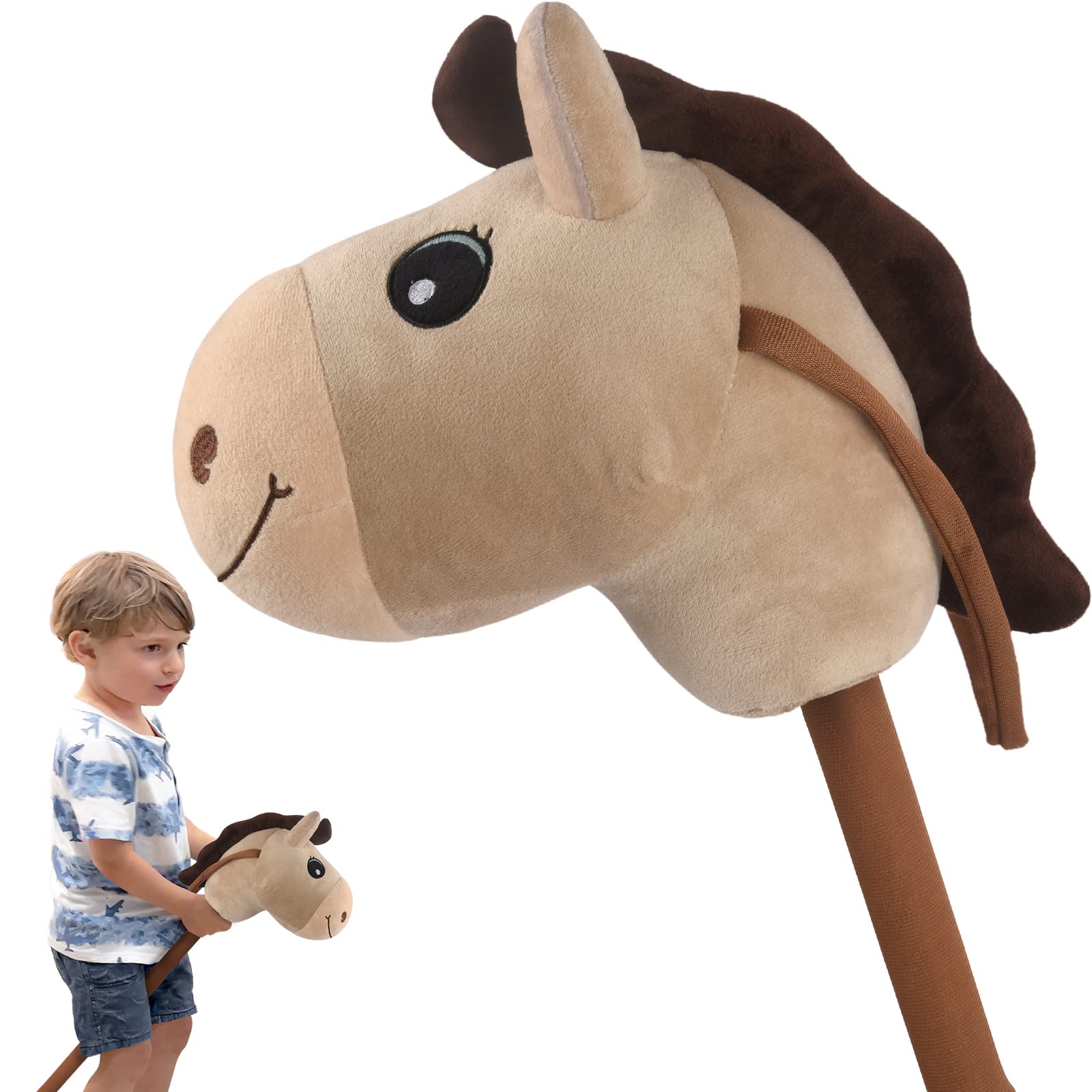 Photo 1 of WALIKI Stick Horse Toy for Boys and Girls | Cool Cowboy Ride-On Toy | Fun Birthday Gift for Kids Ages 3 4 5 6 | Active Pretend Play for Toddlers & Preschoolers (Beige)