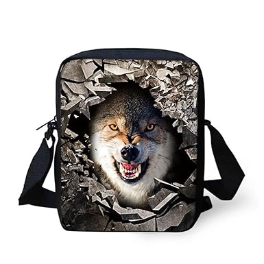Mumeson Mumeson Wolf Print Mini Crossbody Bag Men Women Small Shoulder Handbag Clutch Purse Satchel Kids Schoolbag