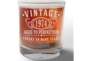 Vintage 1974 Etched 11oz Whiskey Glass - 51st Birthday Gifts for Men - Cheers to 51 Years Old - 51st Birthday Decorations for