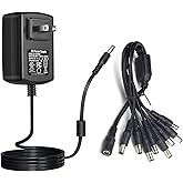 UL Listed 12V 3A Power Supply Adapter with 8-Way DC Splitter Cable, 5.5mm x 2.1mm Plug, AC to DC Converter for CCTV Camera, D