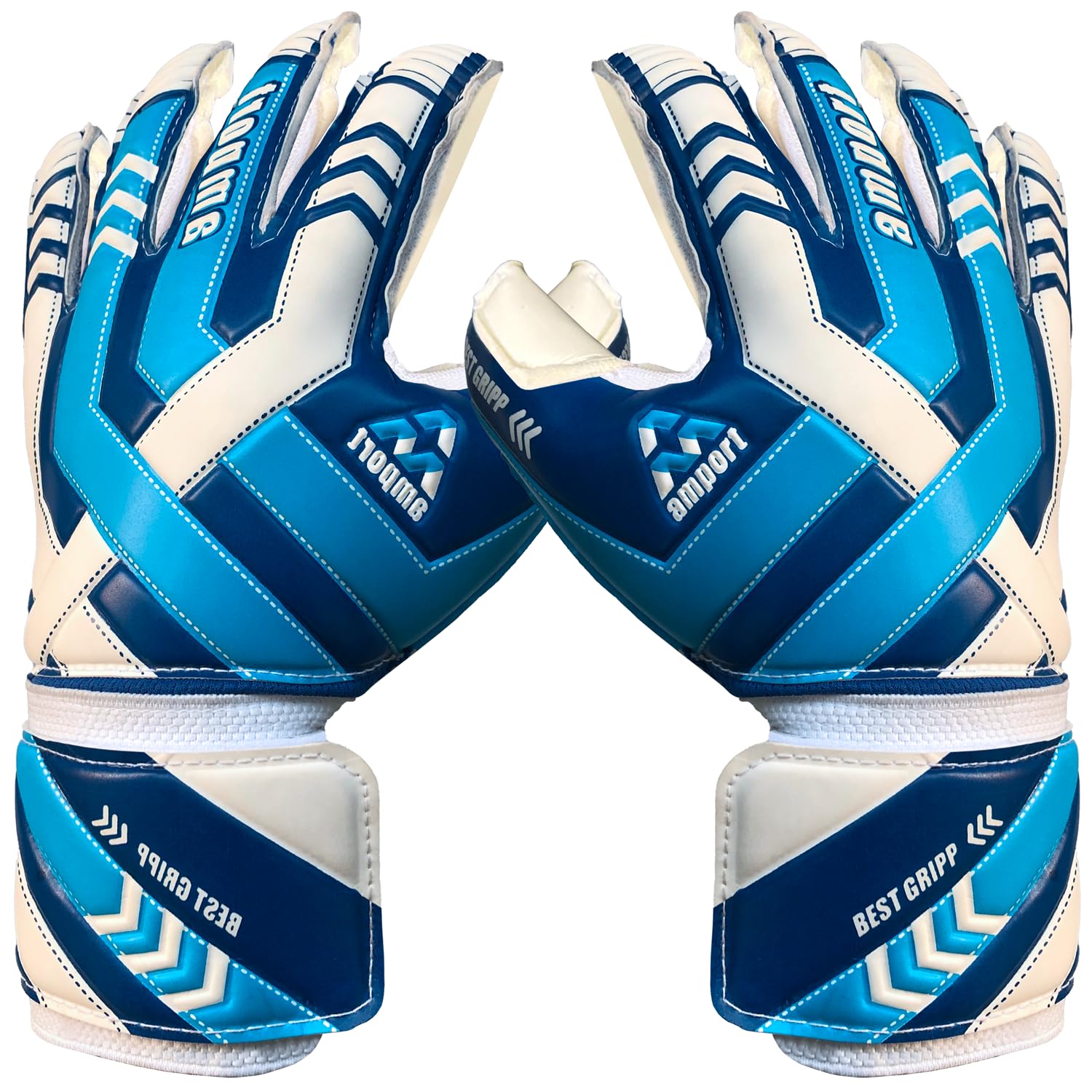 amport Goalkeeper Gloves – Finger Spine Protection, Hybrid Cut & Wide Double Layer Wristband – Unique Designed, Best Grippy and Consistent Palm Grip Goalie Gloves for Kids, Youth & Adult