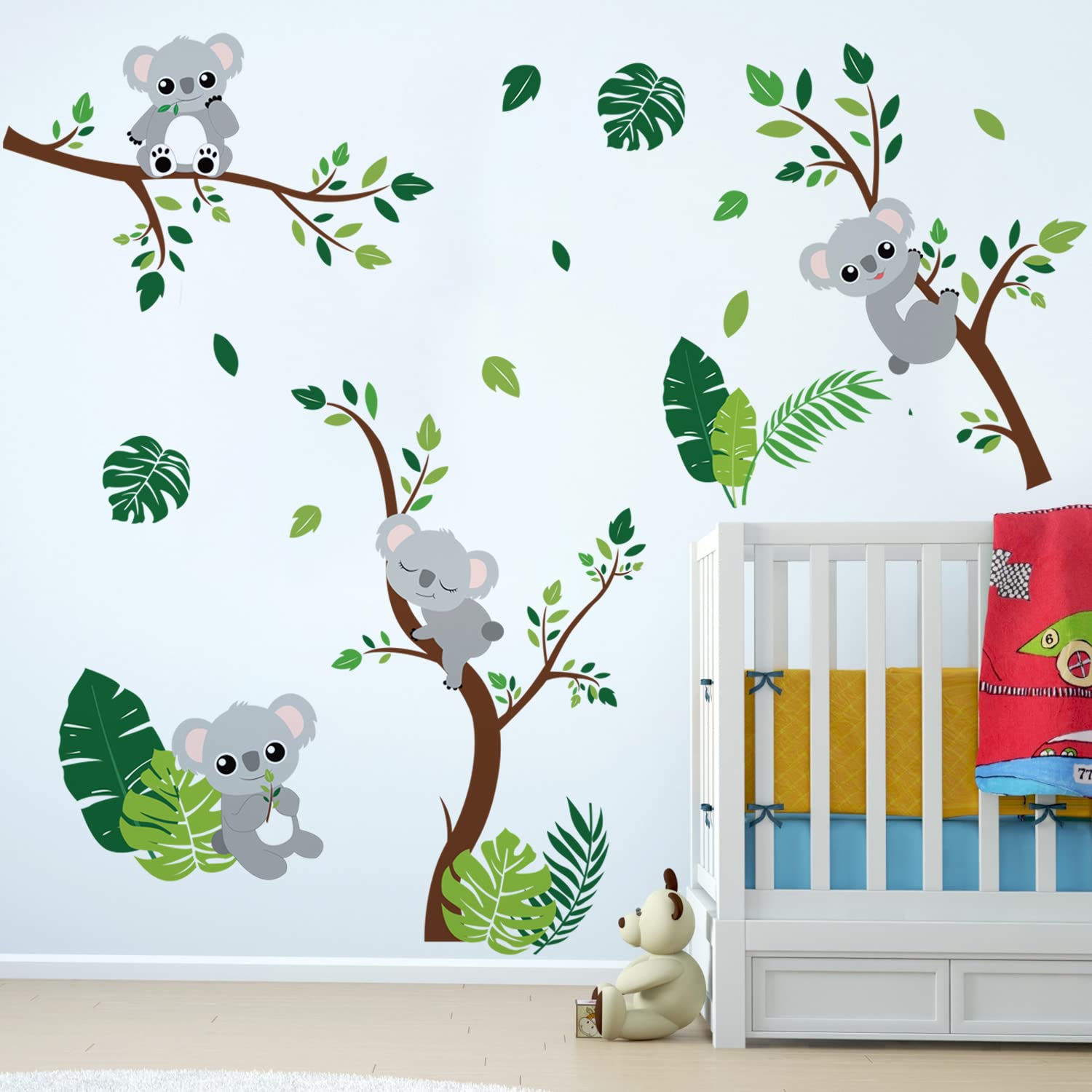 Runtoo Koala Palm Leaves Wall Stickers for Kids Bedroom