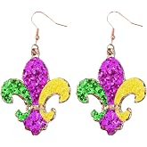 Leather Mardi Gras Earrings for Women, Carnival Earrings for Fat Tuesday Celebration, Mardi Gras Parade Accessory Gifts