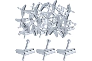 Glarks 30Pcs 1/4'' Zinc Plated Steel Round Head Toggle Bolt and Wing Nut for Hanging Heavy Items on Drywall (1/4'')