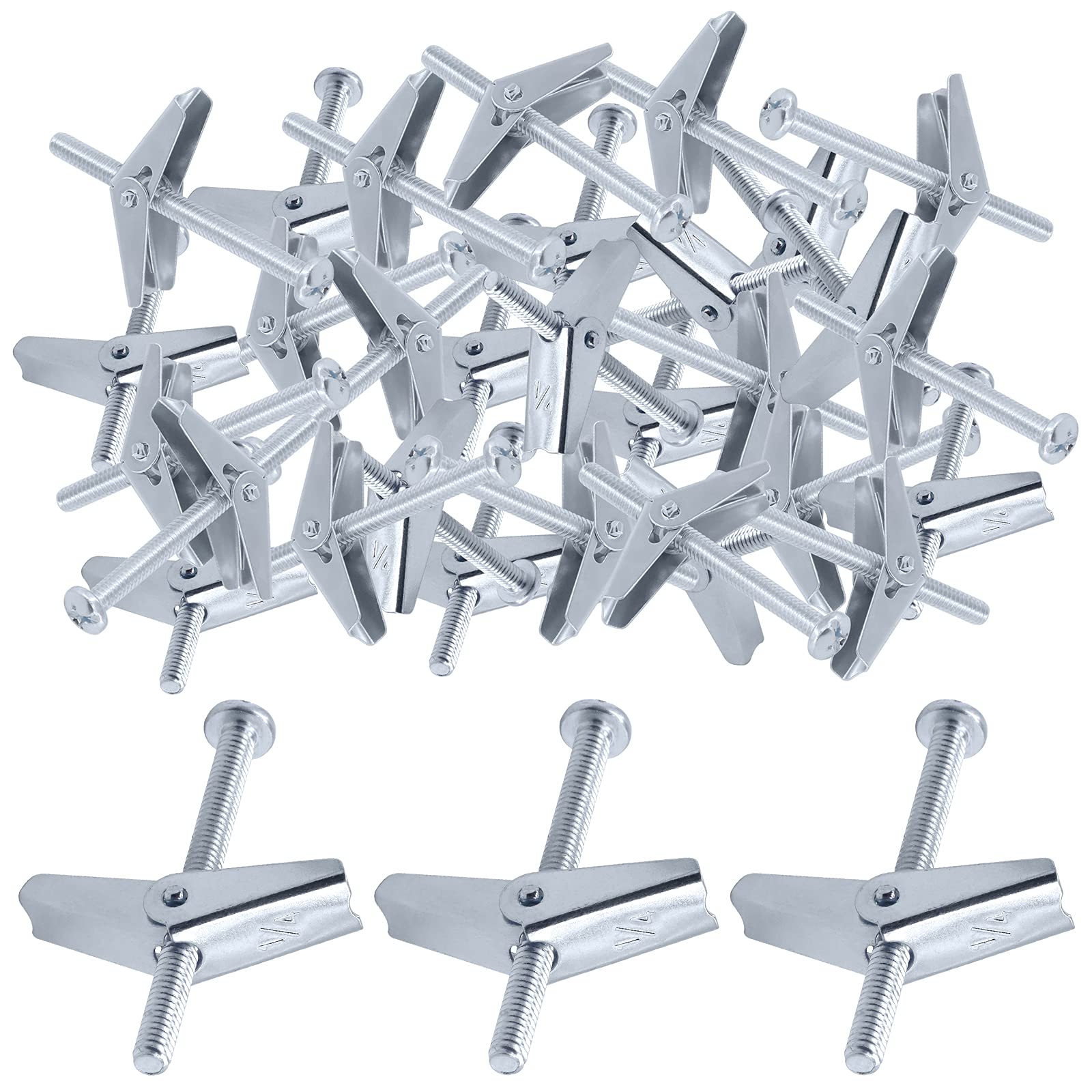GLARKS 30Pcs Zinc Plated Carbon Steel Round Head Toggle Bolts and Wing Nuts for Hanging Heavy Items on Drywall