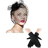 SATINIOR 50s Fascinators for Women Funeral Veil Tea Party Hat and Gloves Pillbox Cocktail Hat