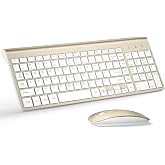 Wireless Keyboard and Mouse Ultra Slim Combo, TopMate - Gold White | 2.4G Silent Compact 2400DPI Mouse and Scissor Switch Keyboard Set with Cover, Batteries Included, for PC/Laptop/Windows/Mac