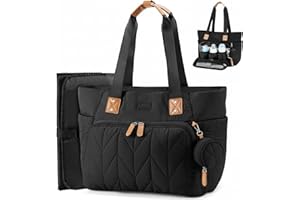 Lekesky Diaper Bag Tote Puffy Lightweight, Large Baby Diaper Bags for Mom Dad Travel Hospital Labor Delivery, with Changing Pad Pacifier Case (Black)
