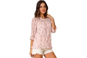 Allegra K Women's Christmas Costumes Casual Ruffle 3/4 Sleeve Floral Print Chiffon Blouse