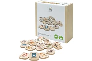 PlanToys Braille Alphabet A-Z Braille-Reading Alphabet Learning Toys - 26 Sustainably-Made Traceable Wooden Tiles with Upper and Lower Case Letters and Braille