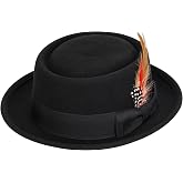Pork Pie Hat for Men/Women Wool Felt Fedora Boater Porkpie Flat Top Derby Black