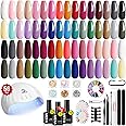 MEFA 32 Colors Gel Nail Polish Kit with U V Light, 54 Pcs Nude Pink Popular Gel Nail Polish Starters Set Essential Manicure Tools Nails Art Decorations DIY Gifts